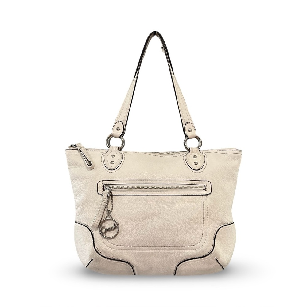 Coach Poppy Off White Pebble Leather Tote Shoulder Bag